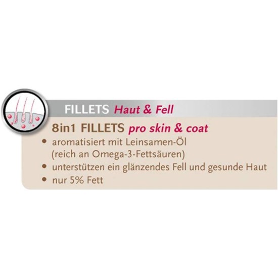 8in1 Fillets Pro Skin & Coat Dog Snack with Chicken, Functional Dog Treats Flavoured with Linseed Oil, 80g Bag 8in1 Fillets Pro Skin & Coat Dog Snack with Chicken, Functional Dog Treats Flavoured with Linseed Oil, 80g Bag
