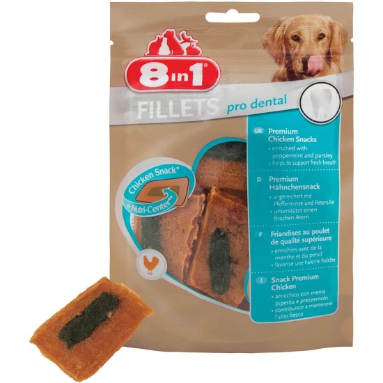 8in1 Fillets Pro Skin & Coat Dog Snack with Chicken, Functional Dog Treats Flavoured with Linseed Oil, 80g Bag 8in1 Fillets Pro Skin & Coat Dog Snack with Chicken, Functional Dog Treats Flavoured with Linseed Oil, 80g Bag