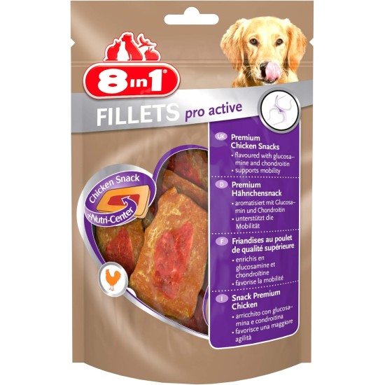 8in1 Fillets Pro Skin & Coat Dog Snack with Chicken, Functional Dog Treats Flavoured with Linseed Oil, 80g Bag 8in1 Fillets Pro Skin & Coat Dog Snack with Chicken, Functional Dog Treats Flavoured with Linseed Oil, 80g Bag