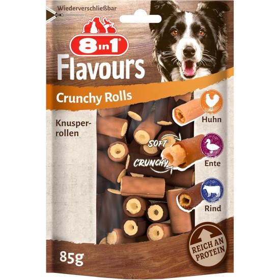 8in1 Flavours Crunchy Rolls Hunde-Snacks - knusprige Leckerlis für Hunde mit Hähnchenbrust, Entenbrust oder Rindfleisch, 85 g Beutel 8in1 Flavours Crunchy Rolls Hunde-Snacks - knusprige Leckerlis für Hunde mit Hähnchenbrust, Entenbrust oder Rindfleisch, 85 g Beutel