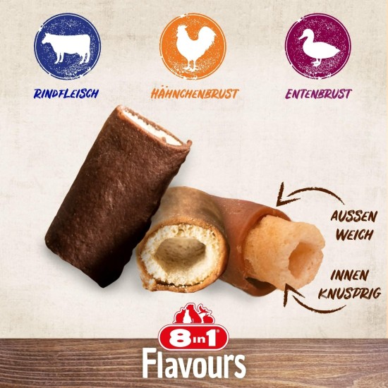 8in1 Flavours Crunchy Rolls Hunde-Snacks - knusprige Leckerlis für Hunde mit Hähnchenbrust, Entenbrust oder Rindfleisch, 85 g Beutel 8in1 Flavours Crunchy Rolls Hunde-Snacks - knusprige Leckerlis für Hunde mit Hähnchenbrust, Entenbrust oder Rindfleisch, 85 g Beutel