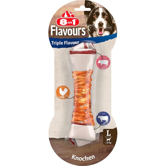 8in1 Triple Flavor Chewing Bone L wrapped with chicken fillet, 1 pack (1 x 85 g) 8in1 Triple Flavor Chewing Bone L wrapped with chicken fillet, 1 pack (1 x 85 g)