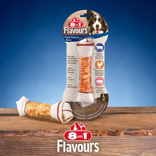 8in1 Triple Flavor Chewing Bone L wrapped with chicken fillet, 1 pack (1 x 85 g) 8in1 Triple Flavor Chewing Bone L wrapped with chicken fillet, 1 pack (1 x 85 g)