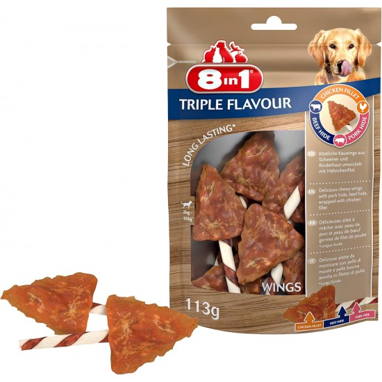 8in1 Triple Flavor Wings Chew Snack 6 Pieces Wrapped with Chicken Fillet, 1 Pack (113 g) 8in1 Triple Flavor Wings Chew Snack 6 Pieces Wrapped with Chicken Fillet, 1 Pack (113 g)