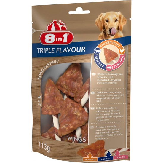 8in1 Triple Flavor Wings Chew Snack 6 Pieces Wrapped with Chicken Fillet, 1 Pack (113 g) 8in1 Triple Flavor Wings Chew Snack 6 Pieces Wrapped with Chicken Fillet, 1 Pack (113 g)