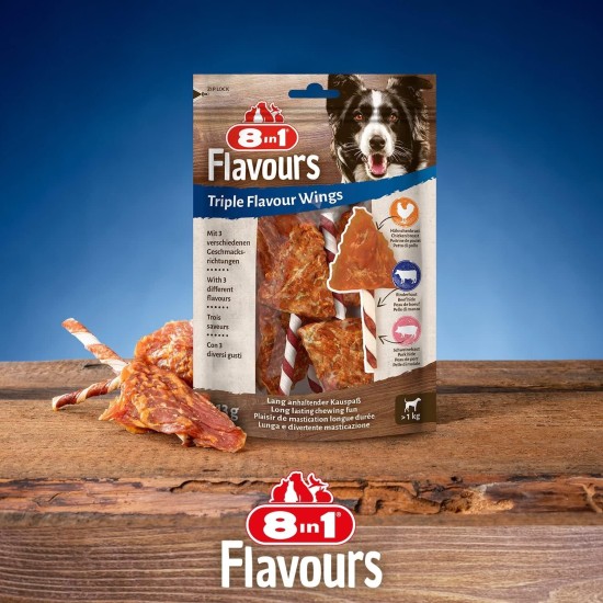 8in1 Triple Flavour Wings Kaustangen für Hunde - Kausnacks mit extra viel Fleisch, 113g Beutel (ca. 6 Stück) 8in1 Triple Flavour Wings Kaustangen für Hunde - Kausnacks mit extra viel Fleisch, 113g Beutel (ca. 6 Stück)