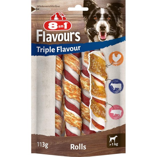 8in1 Triple Flavour Wings Kaustangen für Hunde - Kausnacks mit extra viel Fleisch, 113g Beutel (ca. 6 Stück) 8in1 Triple Flavour Wings Kaustangen für Hunde - Kausnacks mit extra viel Fleisch, 113g Beutel (ca. 6 Stück)