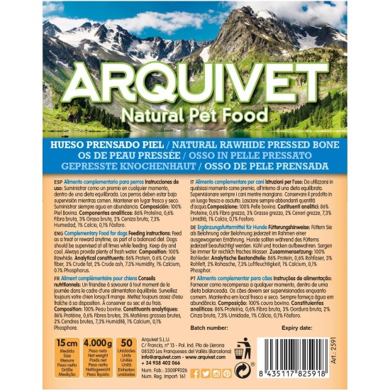 ARQUIVET 100% Natural Pressed Cow Leather Bones for Dogs 21cm Full Box 30 Pcs Retractable Natural Snack Treats Treats for Dogs ARQUIVET 100% Natural Pressed Cow Leather Bones for Dogs 21cm Full Box 30 Pcs Retractable Natural Snack Treats Treats for Dogs