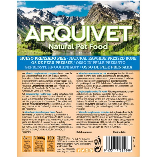 ARQUIVET 100% Natural Pressed Cow Leather Bones for Dogs 21cm Full Box 30 Pcs Retractable Natural Snack Treats Treats for Dogs ARQUIVET 100% Natural Pressed Cow Leather Bones for Dogs 21cm Full Box 30 Pcs Retractable Natural Snack Treats Treats for Dogs