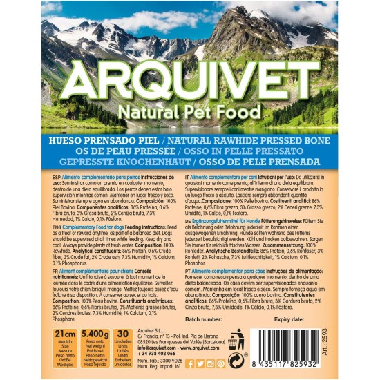 ARQUIVET 100% Natural Pressed Cow Leather Bones for Dogs 21cm Full Box 30 Pcs Retractable Natural Snack Treats Treats for Dogs ARQUIVET 100% Natural Pressed Cow Leather Bones for Dogs 21cm Full Box 30 Pcs Retractable Natural Snack Treats Treats for Dogs