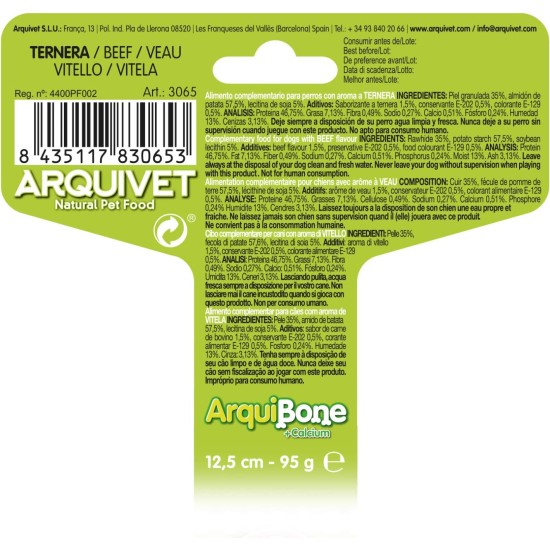 Arquivet Arquibone Beef 12.5 cm - 95 g - Large Dog Bone - Natural Snack for Dogs - Chew Bone - Supplementary Food for Dogs Arquivet Arquibone Beef 12.5 cm - 95 g - Large Dog Bone - Natural Snack for Dogs - Chew Bone - Supplementary Food for Dogs