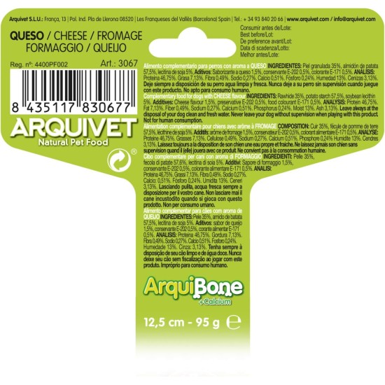Arquivet Arquibone Beef 12.5 cm - 95 g - Large Dog Bone - Natural Snack for Dogs - Chew Bone - Supplementary Food for Dogs Arquivet Arquibone Beef 12.5 cm - 95 g - Large Dog Bone - Natural Snack for Dogs - Chew Bone - Supplementary Food for Dogs