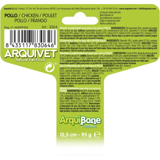 Arquivet Arquibone Beef 12.5 cm - 95 g - Large Dog Bone - Natural Snack for Dogs - Chew Bone - Supplementary Food for Dogs Arquivet Arquibone Beef 12.5 cm - 95 g - Large Dog Bone - Natural Snack for Dogs - Chew Bone - Supplementary Food for Dogs