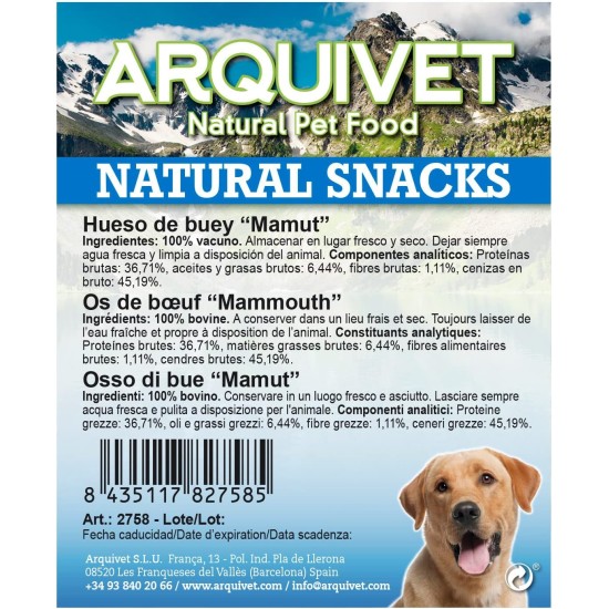 Arquivet Mamut Ox Bone for Dogs - Natural Dog Snacks - Dog Tooth Snack - Chew Bone for Dogs Arquivet Mamut Ox Bone for Dogs - Natural Dog Snacks - Dog Tooth Snack - Chew Bone for Dogs