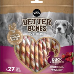 BetterBones Soft Dog Chew Snack with Raw Skin Wrapped Twists with Duck and Cranberry, 12.5 cm, Pack of 27 BetterBones Soft Dog Chew Snack with Raw Skin Wrapped Twists with Duck and Cranberry, 12.5 cm, Pack of 27