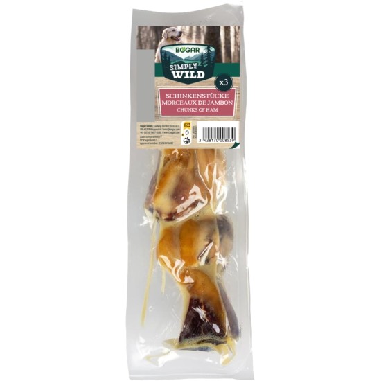 Bogar - Simply Wild - Hundeknochen – Hundefutter als Ergänzung zur täglichen Ernährung – Hundeleckerli in Form von 3 getrockneten Schweinefleischstücken – Unterstützt die Hundepflege & Zahngesundheit Bogar - Simply Wild - Hundeknochen – Hundefutter als Ergänzung zur täglichen Ernährung – Hundeleckerli in Form von 3 getrockneten Schweinefleischstücken – Unterstützt die Hundepflege & Zahngesundheit
