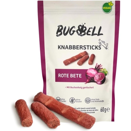 BugBell Softer Knabbersticks für Hunde 60g, Rote Bete, Hundeleckerli, Dog Treats, Hypoallergen, Vegan, Ohne Zucker, mit Hochwertigen Rohstoffen