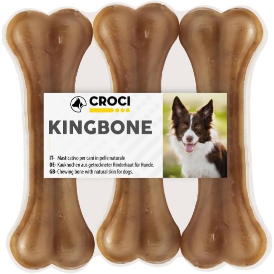 Croci KING BONE Dog Bone Chew Reward Snack Natural Cowhide Leather Teeth Cleaning Toothpicks 10cm - Pack of 3 Croci KING BONE Dog Bone Chew Reward Snack Natural Cowhide Leather Teeth Cleaning Toothpicks 10cm - Pack of 3