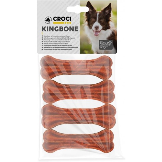 Croci King Bone Bacon Flavoured Dog Bone Chew Reward Snack for Dogs Made of Natural Cowhide Leather Teeth Cleaning Toothsticks 10cm - Pack of 4 Croci King Bone Bacon Flavoured Dog Bone Chew Reward Snack for Dogs Made of Natural Cowhide Leather Teeth Cleaning Toothsticks 10cm - Pack of 4