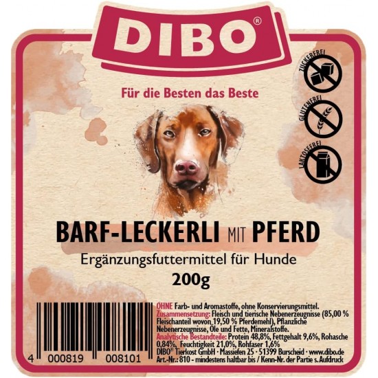 Dibo Barf Treats, 200 g Horse, Wild, Ostrich, Lamb, Duck Dog Snack, Small and Practical Training Dog Treats, Sugar-Free, Healthy and Delicious (Lamb) Dibo Barf Treats, 200 g Horse, Wild, Ostrich, Lamb, Duck Dog Snack, Small and Practical Training Dog Treats, Sugar-Free, Healthy and Delicious (Lamb)