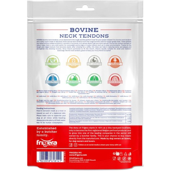 Frigera Neck Tendons 500 g - Natural, Protein-Rich Treats for Dogs, Gluten and Grain-Free, High-Quality Dog Snacks without Additives Frigera Neck Tendons 500 g - Natural, Protein-Rich Treats for Dogs, Gluten and Grain-Free, High-Quality Dog Snacks without Additives