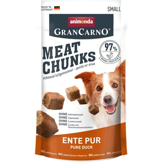 Grancarno Meat Chunks Ente pur (60g), purer Fleisch Premium Hundesnack von animonda für kleine Erwachsene Hunde, getreidefreie Hundeleckerlis für ausgewachsene Hunde Grancarno Meat Chunks Ente pur (60g), purer Fleisch Premium Hundesnack von animonda für kleine Erwachsene Hunde, getreidefreie Hundeleckerlis für ausgewachsene Hunde