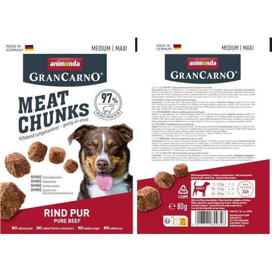 Grancarno Meat Chunks Ente pur (60g), purer Fleisch Premium Hundesnack von animonda für kleine Erwachsene Hunde, getreidefreie Hundeleckerlis für ausgewachsene Hunde Grancarno Meat Chunks Ente pur (60g), purer Fleisch Premium Hundesnack von animonda für kleine Erwachsene Hunde, getreidefreie Hundeleckerlis für ausgewachsene Hunde
