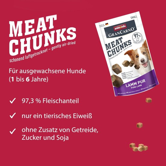 Grancarno Meat Chunks Ente pur (60g), purer Fleisch Premium Hundesnack von animonda für kleine Erwachsene Hunde, getreidefreie Hundeleckerlis für ausgewachsene Hunde Grancarno Meat Chunks Ente pur (60g), purer Fleisch Premium Hundesnack von animonda für kleine Erwachsene Hunde, getreidefreie Hundeleckerlis für ausgewachsene Hunde