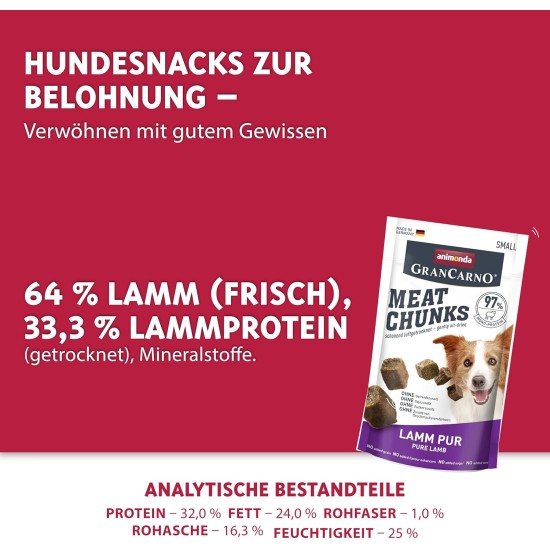 Grancarno Meat Chunks Ente pur (60g), purer Fleisch Premium Hundesnack von animonda für kleine Erwachsene Hunde, getreidefreie Hundeleckerlis für ausgewachsene Hunde Grancarno Meat Chunks Ente pur (60g), purer Fleisch Premium Hundesnack von animonda für kleine Erwachsene Hunde, getreidefreie Hundeleckerlis für ausgewachsene Hunde