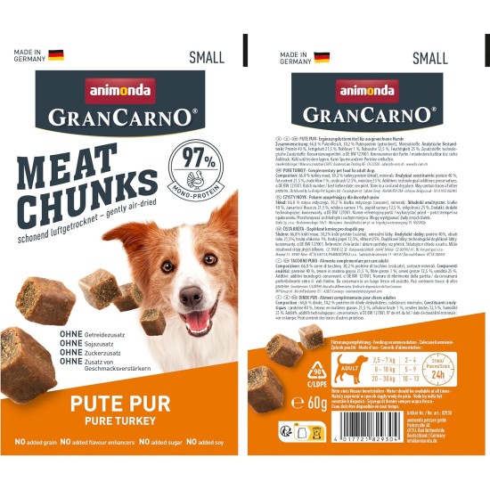 Grancarno Meat Chunks Ente pur (60g), purer Fleisch Premium Hundesnack von animonda für kleine Erwachsene Hunde, getreidefreie Hundeleckerlis für ausgewachsene Hunde Grancarno Meat Chunks Ente pur (60g), purer Fleisch Premium Hundesnack von animonda für kleine Erwachsene Hunde, getreidefreie Hundeleckerlis für ausgewachsene Hunde