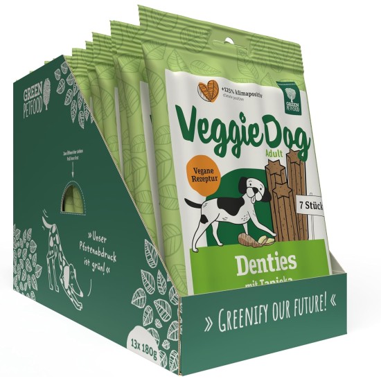 Green Petfood VeggieDog Denties (13 x 180 g) | Adult | Premium Chew Snack for Dogs | Tapioca & Potato | Treat, Snack & Dental Care in One | Vegan | Grain-Free | Supplementary Food | Pack of 13 Green Petfood VeggieDog Denties (13 x 180 g) | Adult | Premium Chew Snack for Dogs | Tapioca & Potato | Treat, Snack & Dental Care in One | Vegan | Grain-Free | Supplementary Food | Pack of 13