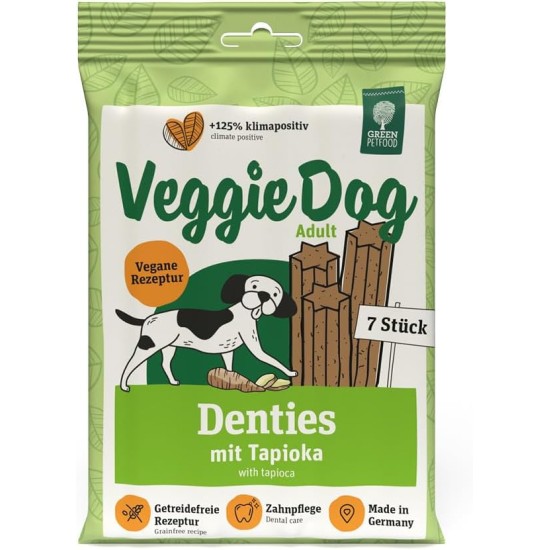 Green Petfood VeggieDog Denties (13 x 180 g) | Adult | Premium Chew Snack for Dogs | Tapioca & Potato | Treat, Snack & Dental Care in One | Vegan | Grain-Free | Supplementary Food | Pack of 13 Green Petfood VeggieDog Denties (13 x 180 g) | Adult | Premium Chew Snack for Dogs | Tapioca & Potato | Treat, Snack & Dental Care in One | Vegan | Grain-Free | Supplementary Food | Pack of 13