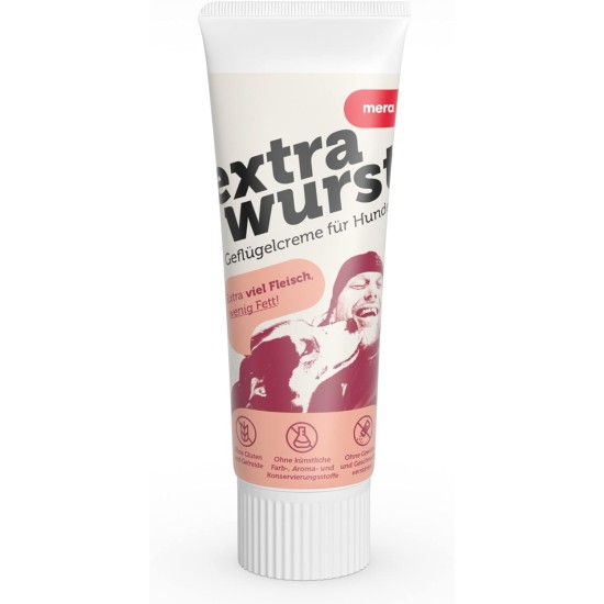MERA Extrawurst getreidefreie Hundeleberwurst, 75g Tube mit viel Frischfleisch und Geschmack, Trainingsleckerli für ausgewachsene Hunde und Welpen, ohne Zucker und Salz MERA Extrawurst getreidefreie Hundeleberwurst, 75g Tube mit viel Frischfleisch und Geschmack, Trainingsleckerli für ausgewachsene Hunde und Welpen, ohne Zucker und Salz