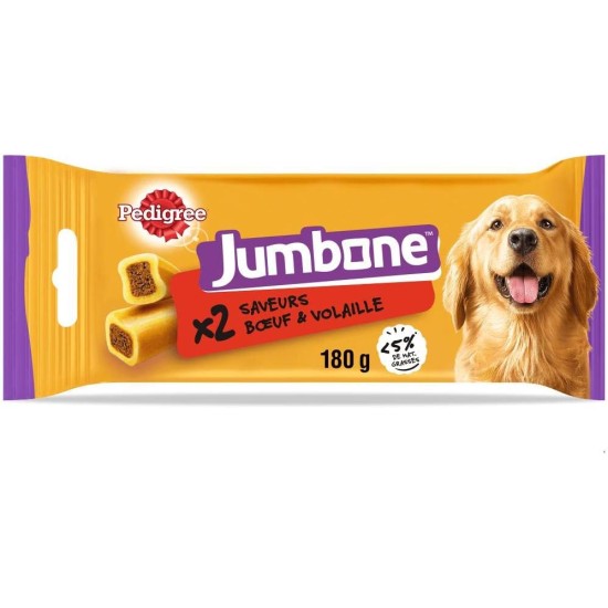 PEDIGREE JUMBONE Chew Bones for Medium Dogs, 10-25 kg, 12 Bags of 2 Bones - Beef and Poultry Treats - Ideal Reward for Business, Education and Joy of the Dog