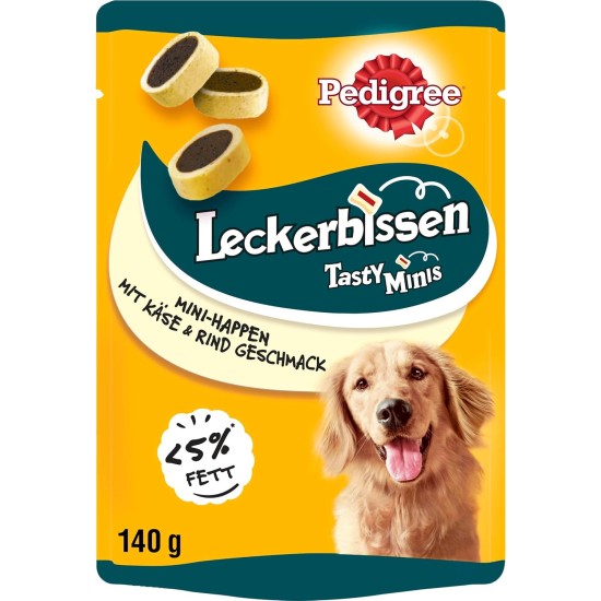 Pedigree Hundesnacks Leckerbissen Mini–Happen, 6er Pack, 6x140g – Hundekekse mit Rind– und Käsegeschmack, ideal für das Training oder für zwischendurch Pedigree Hundesnacks Leckerbissen Mini–Happen, 6er Pack, 6x140g – Hundekekse mit Rind– und Käsegeschmack, ideal für das Training oder für zwischendurch