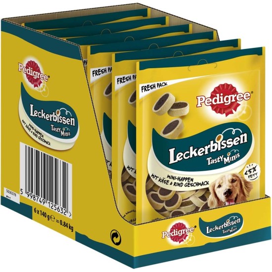 Pedigree Hundesnacks Leckerbissen Mini–Happen, 6er Pack, 6x140g – Hundekekse mit Rind– und Käsegeschmack, ideal für das Training oder für zwischendurch Pedigree Hundesnacks Leckerbissen Mini–Happen, 6er Pack, 6x140g – Hundekekse mit Rind– und Käsegeschmack, ideal für das Training oder für zwischendurch