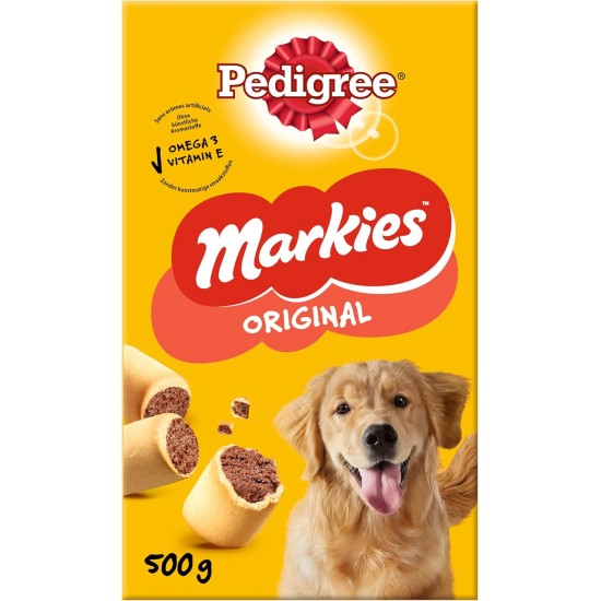 Pedigree Markies Trios - Crunchy dog biscuit with 3 different fillings - Chicken, Lamb & Bone Marrow - 12 x 500g Pedigree Markies Trios - Crunchy dog biscuit with 3 different fillings - Chicken, Lamb & Bone Marrow - 12 x 500g