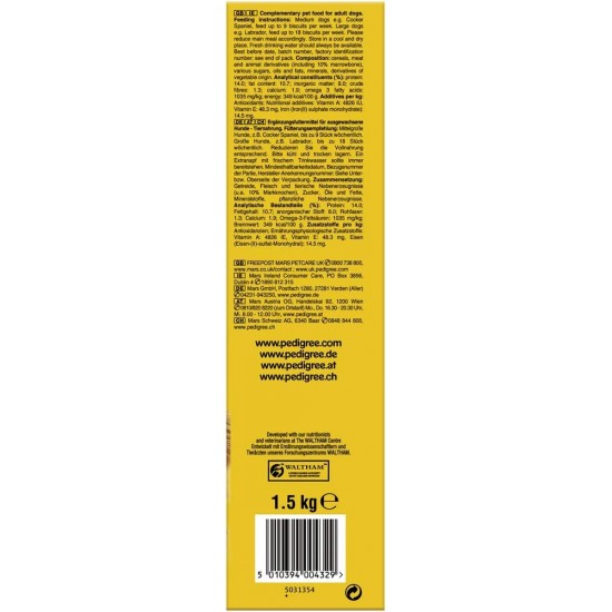 Pedigree Markies Trios - Crunchy dog biscuit with 3 different fillings - Chicken, Lamb & Bone Marrow - 12 x 500g Pedigree Markies Trios - Crunchy dog biscuit with 3 different fillings - Chicken, Lamb & Bone Marrow - 12 x 500g