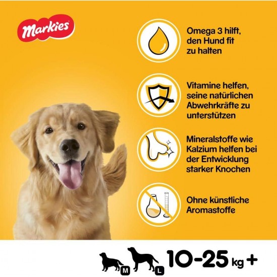 Pedigree Markies Trios - Crunchy dog biscuit with 3 different fillings - Chicken, Lamb & Bone Marrow - 12 x 500g Pedigree Markies Trios - Crunchy dog biscuit with 3 different fillings - Chicken, Lamb & Bone Marrow - 12 x 500g
