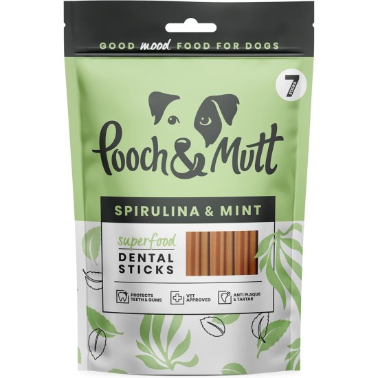 Pooch & Mutt - Superfood Dental Sticks for Dogs, Spirulina & Mint Flavoured Dental Sticks for Dogs, 1 Pack of 7 Sticks Pooch & Mutt - Superfood Dental Sticks for Dogs, Spirulina & Mint Flavoured Dental Sticks for Dogs, 1 Pack of 7 Sticks