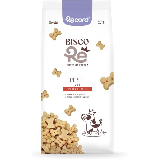 Record - BiscoRe Kekse für natürliche Hunde. Gebackene Hundesnacks mit Fruchtpüre, ohne Konservierungsstoffe oder Palmöl, leicht und verdaulich für einen gesunden und leckeren Snack | 1kg, Apfel