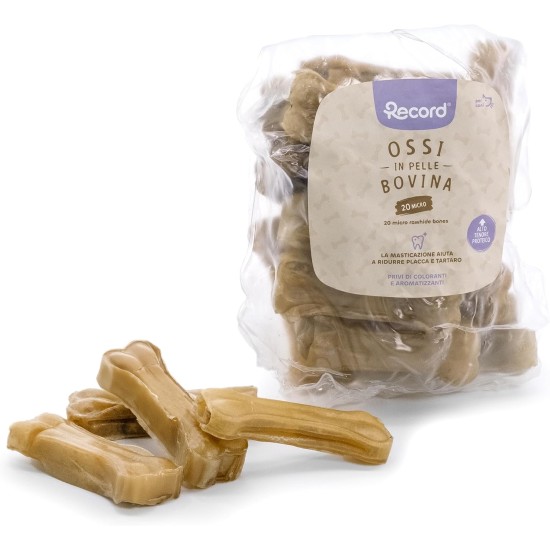 Record Dog Micro Bones Cowhide Chew Bones for Dogs Pack of 20 Heat Treated Plastic Size XS 8cm Long and 25g Weight for Small Dogs Record Dog Micro Bones Cowhide Chew Bones for Dogs Pack of 20 Heat Treated Plastic Size XS 8cm Long and 25g Weight for Small Dogs