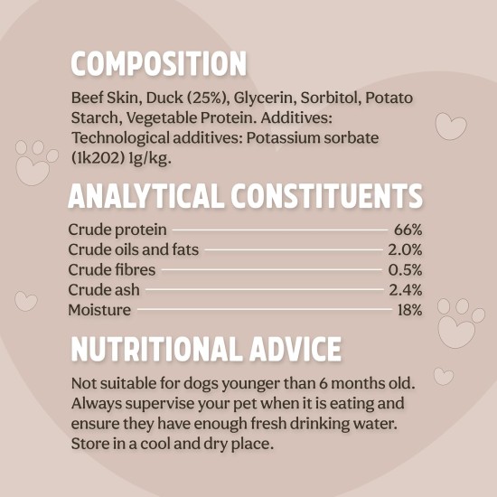 Rosewood Beef Skin Chew Bone with Duck Flavour for Small Dogs - Grain-Free and Gluten-Free Dental Care Snacks, No Artificial Additives, 80 g Rosewood Beef Skin Chew Bone with Duck Flavour for Small Dogs - Grain-Free and Gluten-Free Dental Care Snacks, No Artificial Additives, 80 g