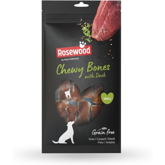 Rosewood Beef Skin Chew Bone with Duck Flavour for Small Dogs - Grain-Free and Gluten-Free Dental Care Snacks, No Artificial Additives, 80 g Rosewood Beef Skin Chew Bone with Duck Flavour for Small Dogs - Grain-Free and Gluten-Free Dental Care Snacks, No Artificial Additives, 80 g