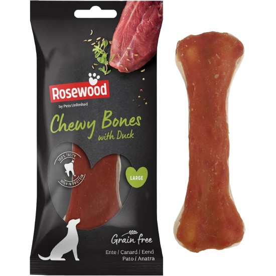 Rosewood Beef Skin Chew Bone with Duck Flavour for Small Dogs - Grain-Free and Gluten-Free Dental Care Snacks, No Artificial Additives, 80 g Rosewood Beef Skin Chew Bone with Duck Flavour for Small Dogs - Grain-Free and Gluten-Free Dental Care Snacks, No Artificial Additives, 80 g
