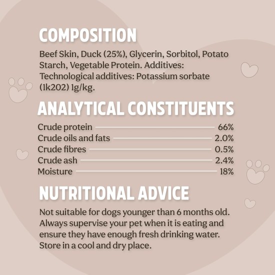 Rosewood Beef Skin Chew Bone with Duck Flavour for Small Dogs - Grain-Free and Gluten-Free Dental Care Snacks, No Artificial Additives, 80 g Rosewood Beef Skin Chew Bone with Duck Flavour for Small Dogs - Grain-Free and Gluten-Free Dental Care Snacks, No Artificial Additives, 80 g
