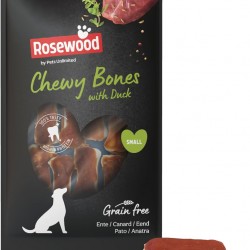 Rosewood Chewy Bones - Beef Skin Chew Bone with Duck Flavour for Small Dogs - Grain-Free and Gluten-Free Dental Care Snacks, No Artificial Additives, 80 g Rosewood Chewy Bones - Beef Skin Chew Bone with Duck Flavour for Small Dogs - Grain-Free and Gluten-Free Dental Care Snacks, No Artificial Additives, 80 g