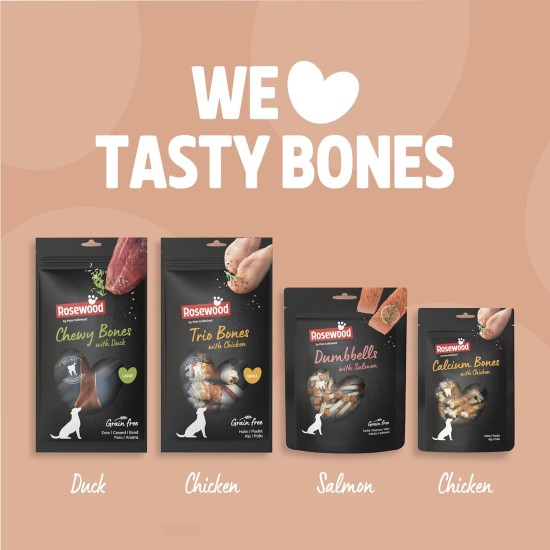 Rosewood Chewy Bones - Beef Skin Chew Bone with Duck Flavour for Small Dogs - Grain-Free and Gluten-Free Dental Care Snacks, No Artificial Additives, 80 g Rosewood Chewy Bones - Beef Skin Chew Bone with Duck Flavour for Small Dogs - Grain-Free and Gluten-Free Dental Care Snacks, No Artificial Additives, 80 g