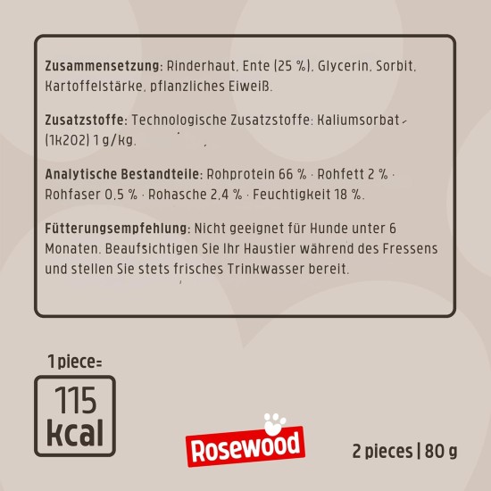 Rosewood Chewy Bones - Beef Skin Chew Bone with Duck Flavour for Small Dogs - Grain-Free and Gluten-Free Dental Care Snacks, No Artificial Additives, 80 g Rosewood Chewy Bones - Beef Skin Chew Bone with Duck Flavour for Small Dogs - Grain-Free and Gluten-Free Dental Care Snacks, No Artificial Additives, 80 g