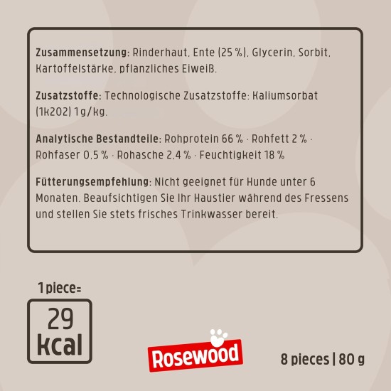 Rosewood Chewy Bones - Beef Skin Chew Bone with Duck Flavour for Small Dogs - Grain-Free and Gluten-Free Dental Care Snacks, No Artificial Additives, 80 g Rosewood Chewy Bones - Beef Skin Chew Bone with Duck Flavour for Small Dogs - Grain-Free and Gluten-Free Dental Care Snacks, No Artificial Additives, 80 g